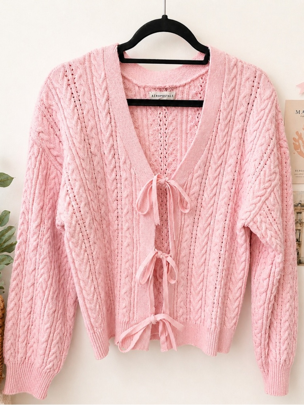 Aeropostale Pink Cable-Knit Tie-Front Cardigan XL